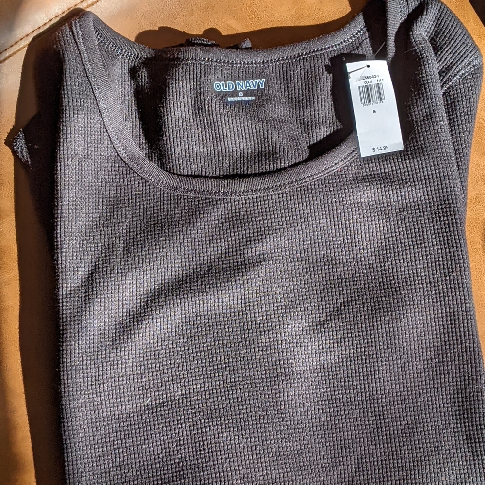 Waffle knit, black long sleeve tee, size Small